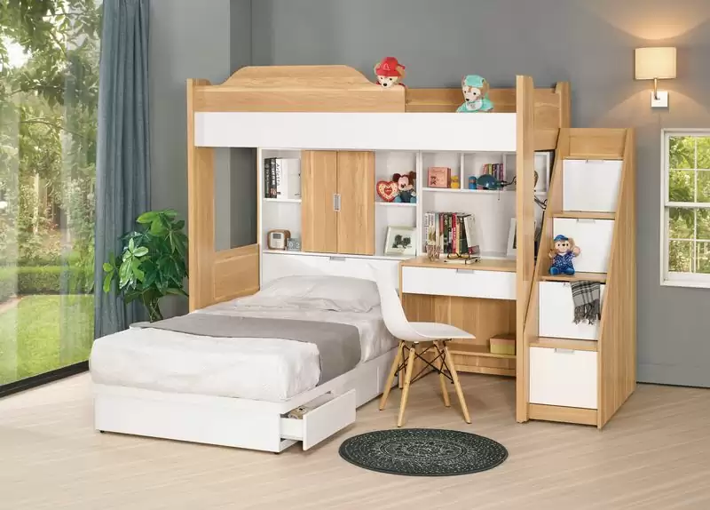 卡爾高腳床+單人床書桌組