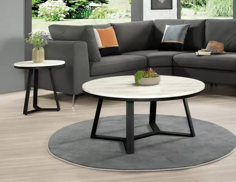 以維斯原石圓几(爵士白)