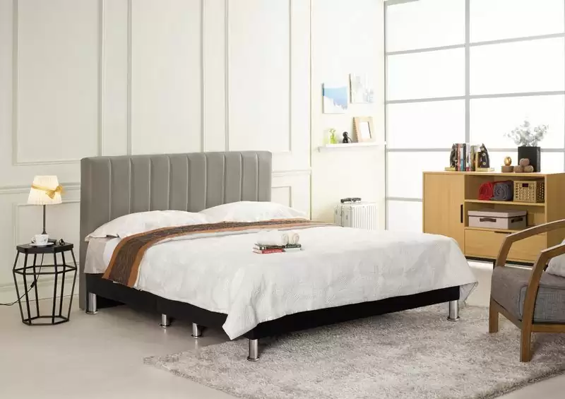 多琳雙人床片(灰色皮)