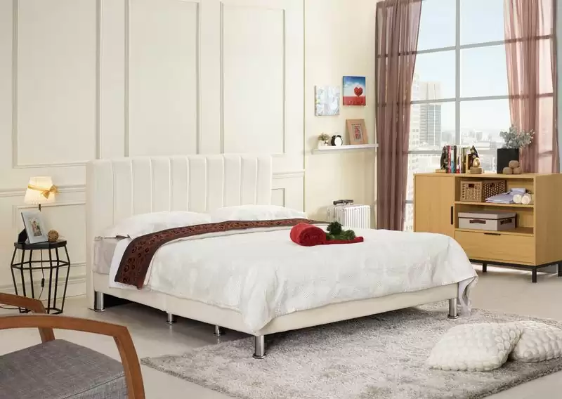 多琳雙人床片(米白皮)