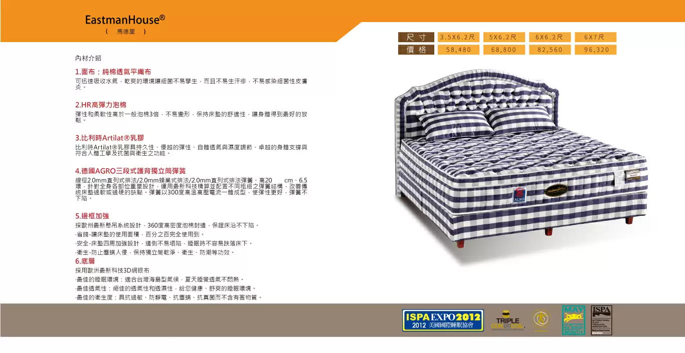 馬德里天然乳膠+AGRO三段式護背獨立筒床墊