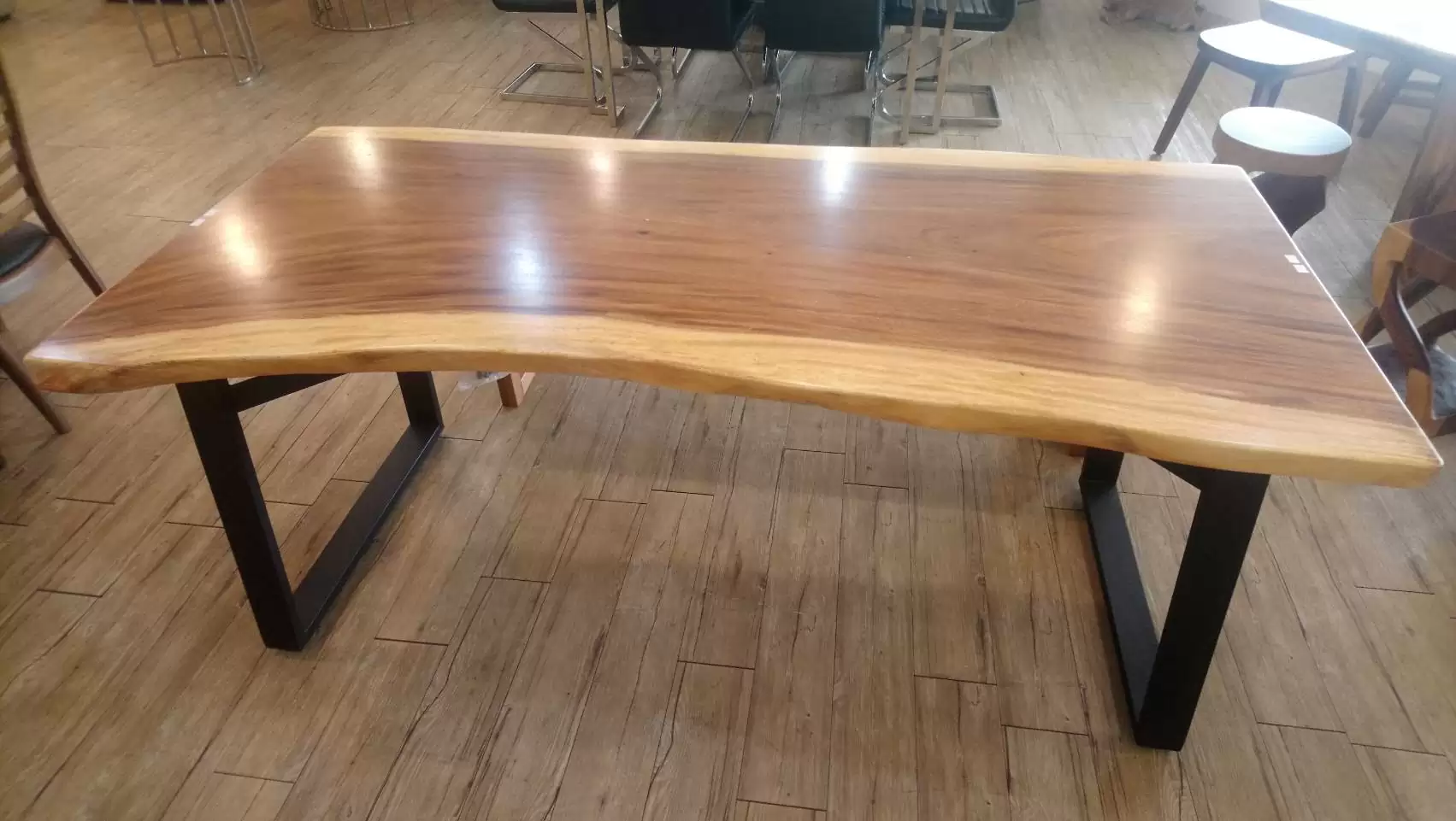 南非胡桃木6尺大板桌含黑鐵腳