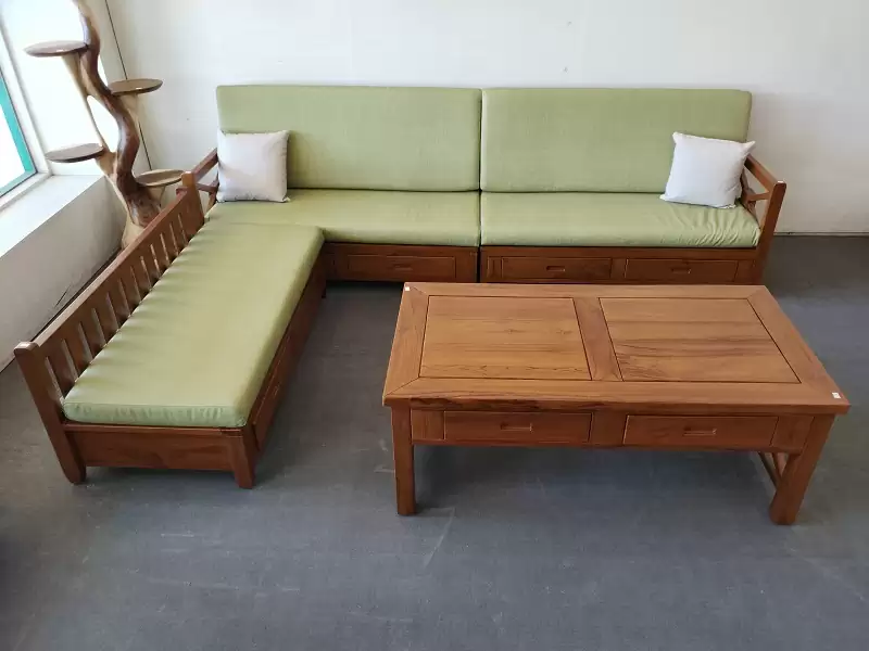 柚木L型沙發+大茶几