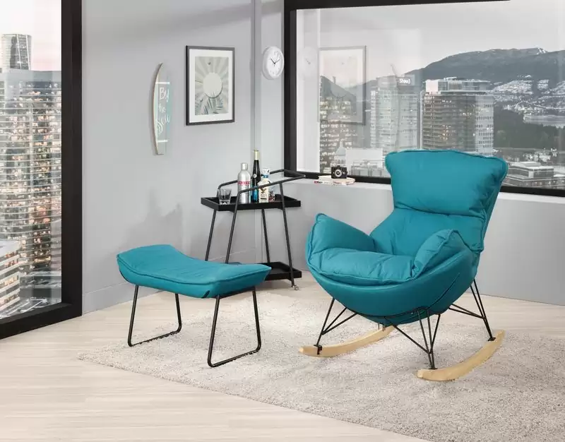 凱瑞休閒搖椅+腳凳(藍色)