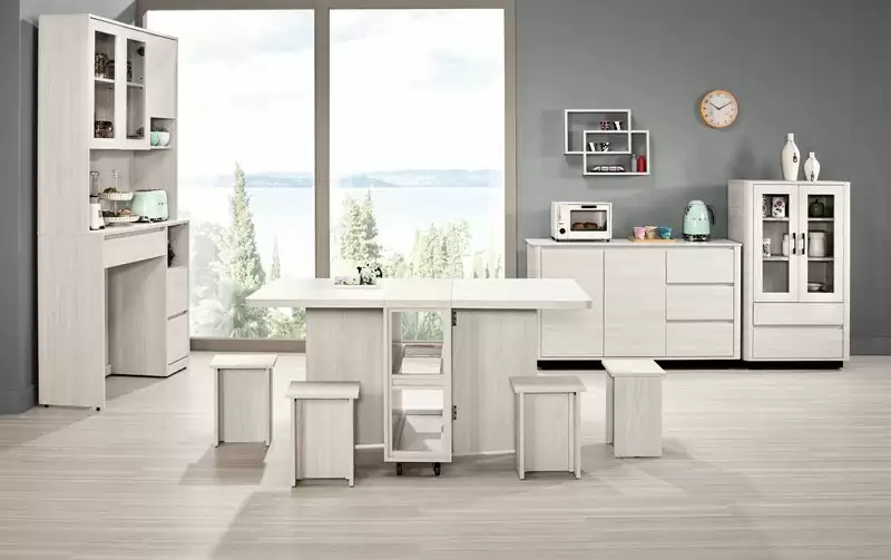 華爾斯仿石面多功能折合餐桌+4椅