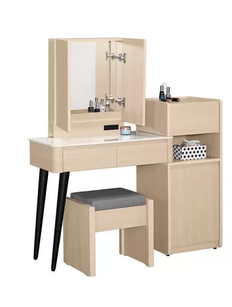 艾維斯2.7尺岩板伸縮化妝台含椅(木門)