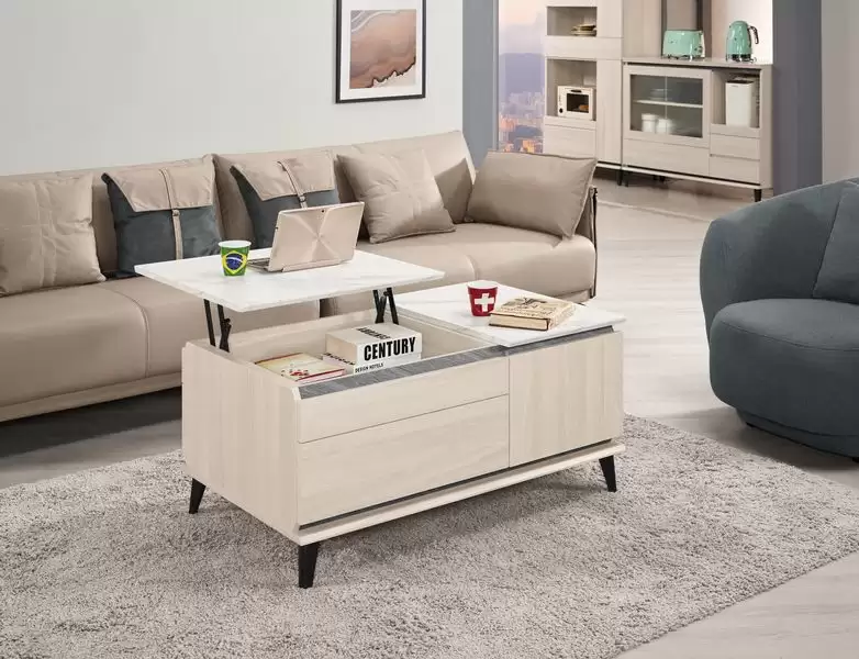 范德爾3.3尺仿石面升降茶几