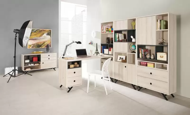 優娜5尺L型四抽書桌