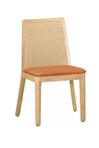 亞肯餐椅(橙色皮)(實木)