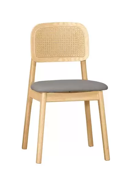 山姆餐椅(灰色皮)(實木)