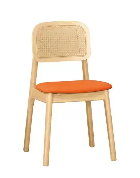 山姆餐椅(橙色皮)(實木)