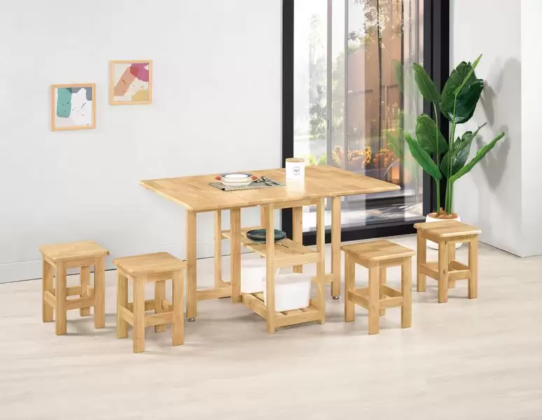 黛博拉4尺多功能折合實木餐桌+4椅