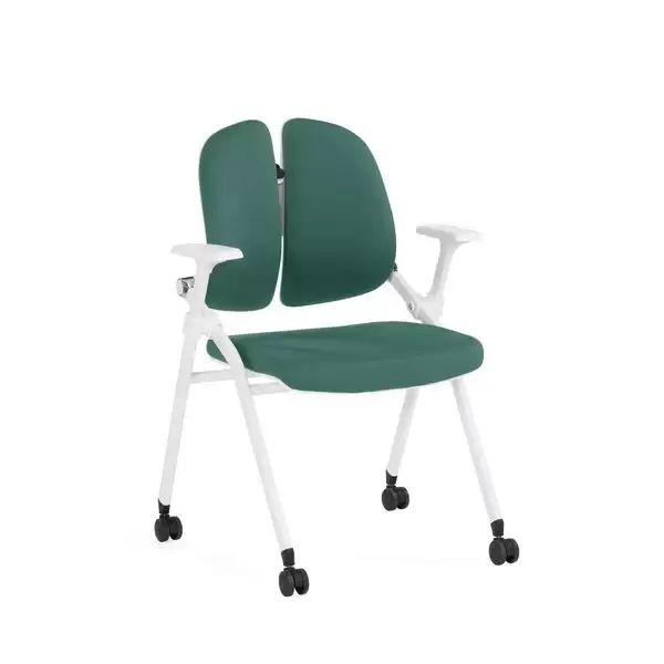 漢娜培訓椅(白色)(綠布)(附滑輪)