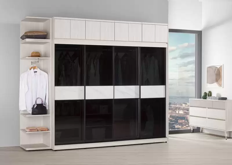 蘿克斯8尺鋁框拉門衣櫥(黑玻璃)