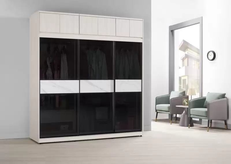 蘿克斯7尺被櫥式鋁框拉門衣櫥(黑玻璃)