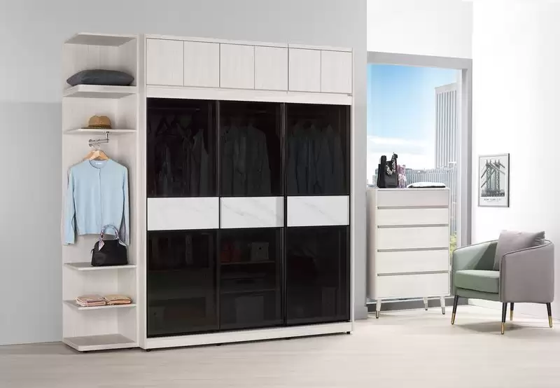 蘿克斯6尺被櫥式鋁框拉門衣櫥(黑玻璃)