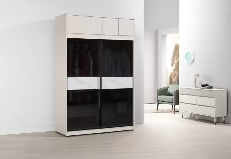 蘿克斯5尺被櫥式鋁框拉門衣櫥(黑玻璃)