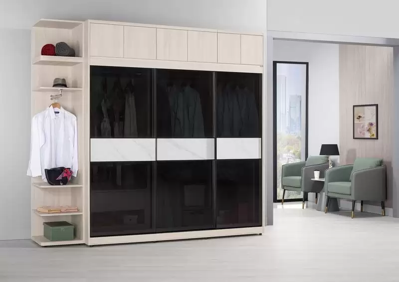 里斯特7尺鋁框拉門衣櫥(黑玻璃)