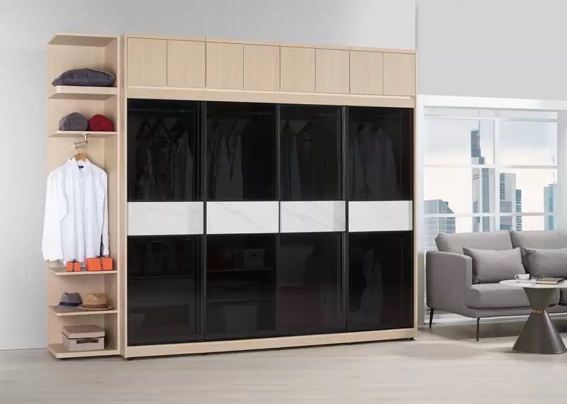 艾維斯8尺鋁框拉門衣櫥(黑玻璃)