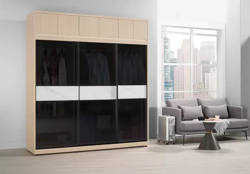 艾維斯7尺鋁框拉門衣櫥(黑玻璃)