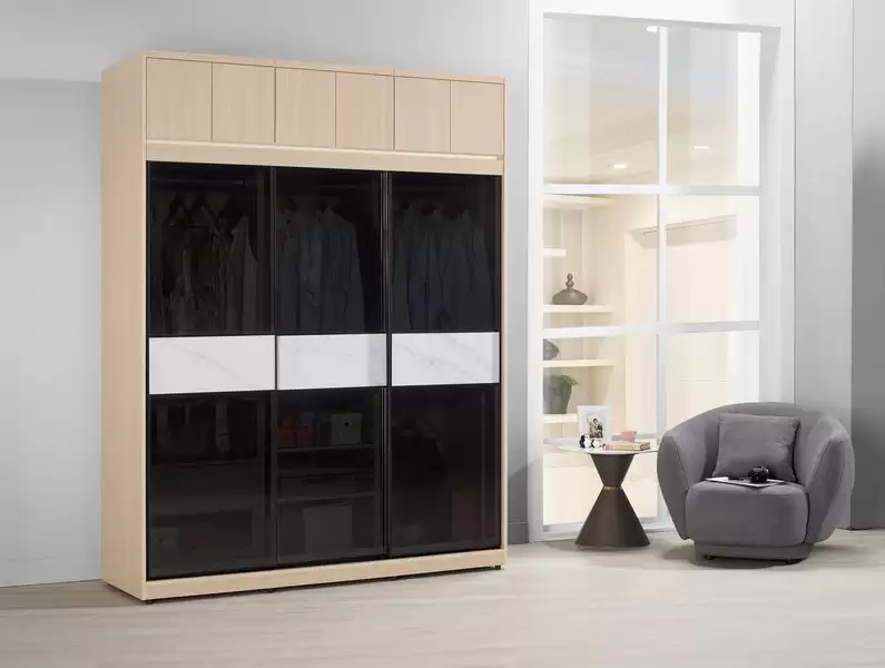 艾維斯6尺鋁框拉門衣櫥(黑玻璃)