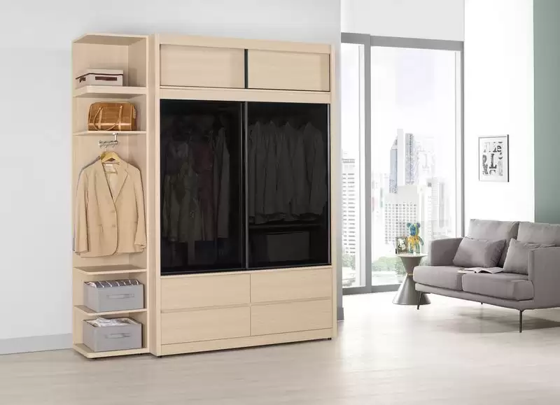 艾維斯5尺鋁框四抽拉門衣櫥(黑玻璃)