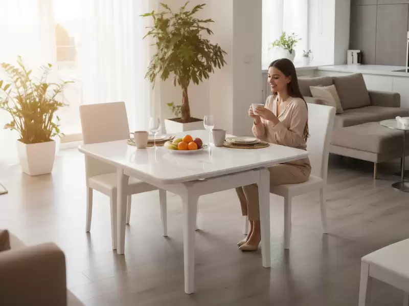 秋露白科技石功能餐桌