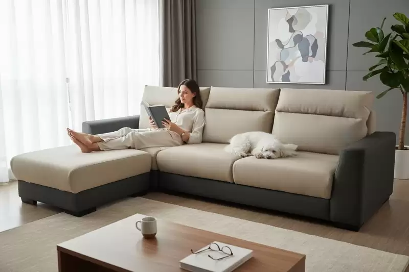 博美貓抓皮L型沙發