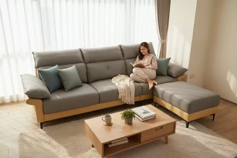 歐比 皮紋布L型沙發