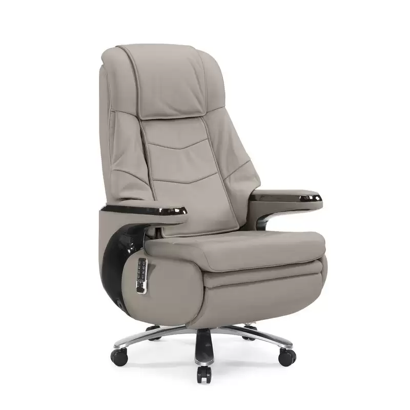 洛妮電動按摩牛皮辦公椅(灰白)