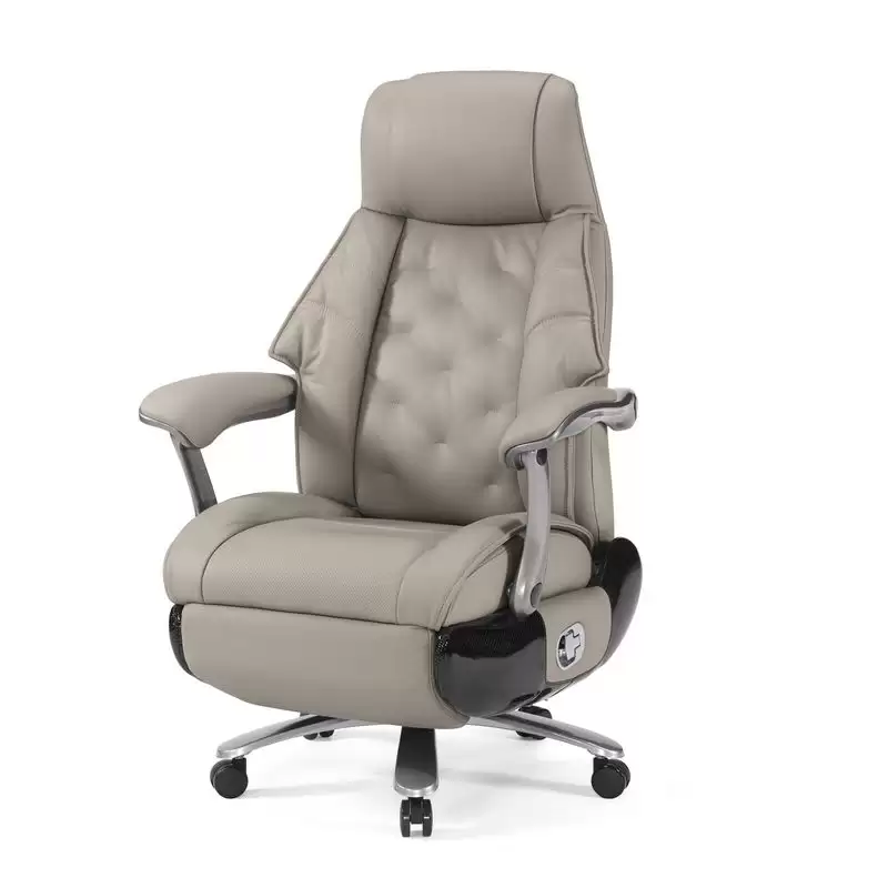 波依登電動按摩牛皮辦公椅(淺灰)