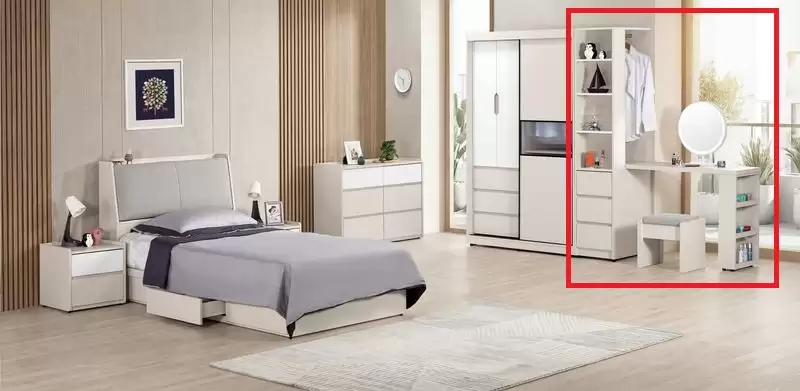 佩洛斯4尺L型伸縮化妝台含椅